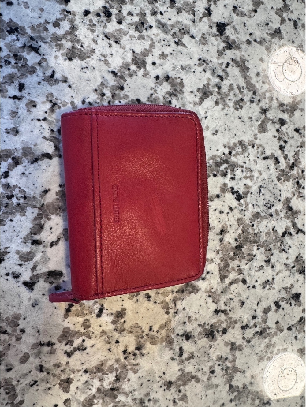 Genuine Leather Red Zip Around Wallet Card Holder Key Ring Accordion Organizer